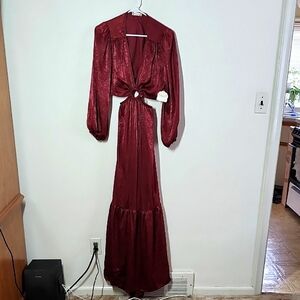 Altered State Elegant Burgundy Maxi Dress Cut Outs Sexy Date Night Wedding Guest